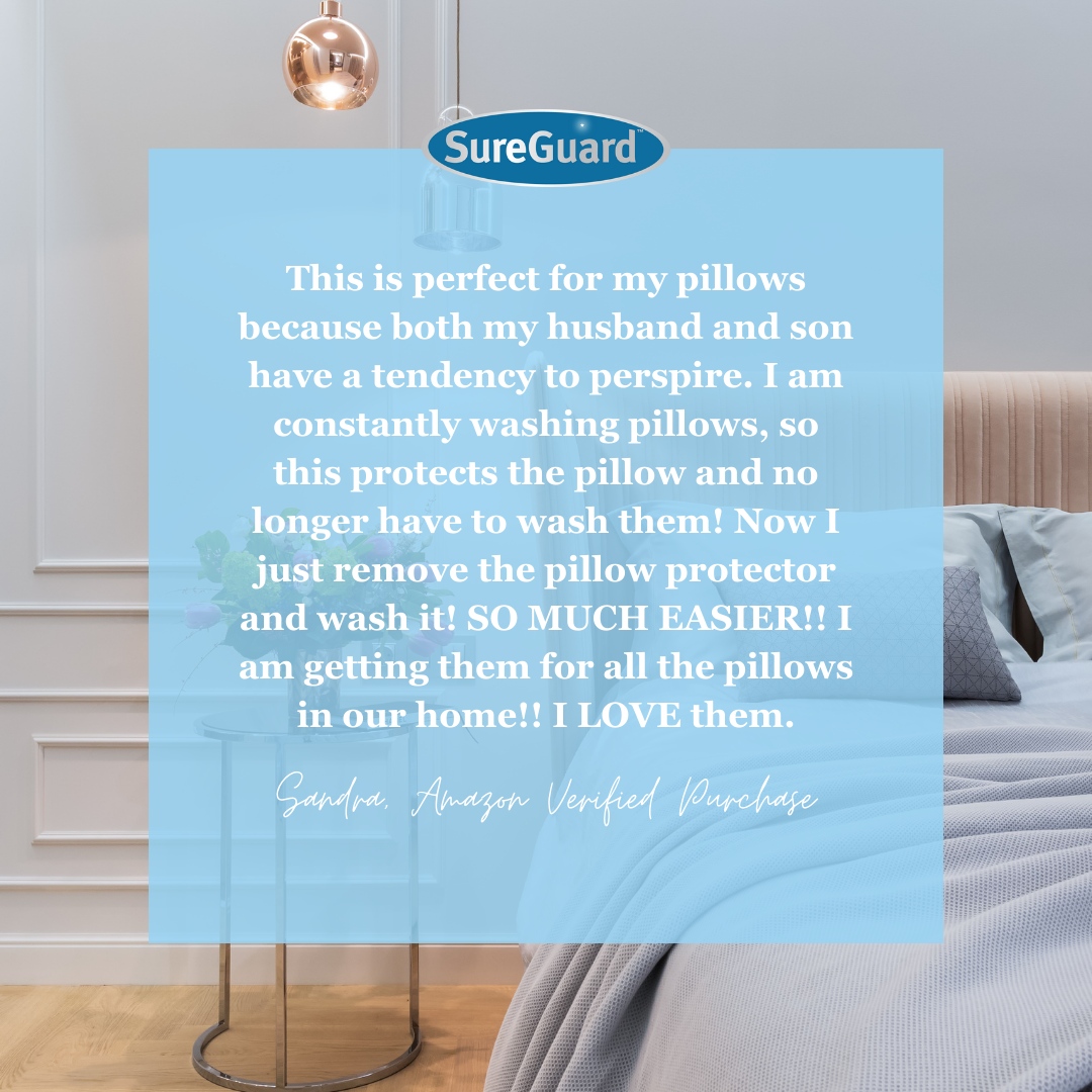 _sureguard's tweet image. Thank you to Sandra for the review! 

If you sweat while you sleep, our pillow protectors are an essential to keep germs and bacteria at bay. ✔️

See what other customers have to say at tinyurl.com/pillowprotecto…. #mattressprotector #mattressprotectors #beddingtips