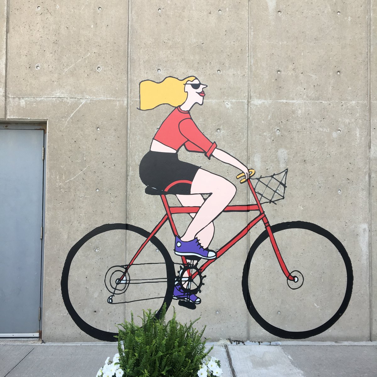 Cycling Gal: Part of a mural I created for <a href="/OxfordPropGroup/">Oxford Properties Group</a> at Yonge + Eglinton. #illustration #muralart #illustrator #hospitalitydesign  instagram.com/alanna_cavanag…