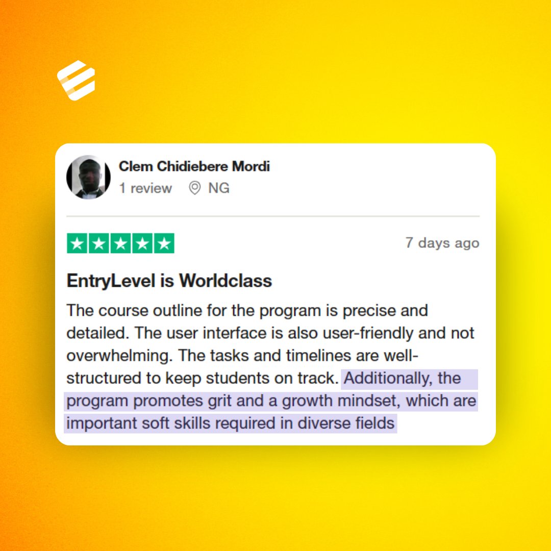 EntryLevelNet's tweet image. Join the ranks of students like Clem and experience what world-class online learning feels like.
Discover our structured programs designed to promote essential soft skills and a growth mindset.
Enroll now at entrylevel.net 🎓