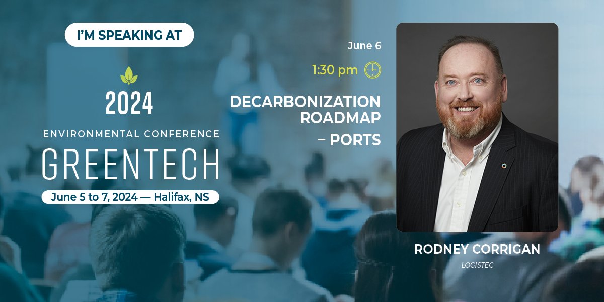 LogistecGroup's tweet image. 🌟 Just 7 days left until #Greentech2024! 

Our president, Rodney Corrigan, will participate in a panel about decarbonizing port terminals though collaboration, new technologies and ecoefficient equipment.
See you in Halifax!

#Decarbonization #maritime #ports
