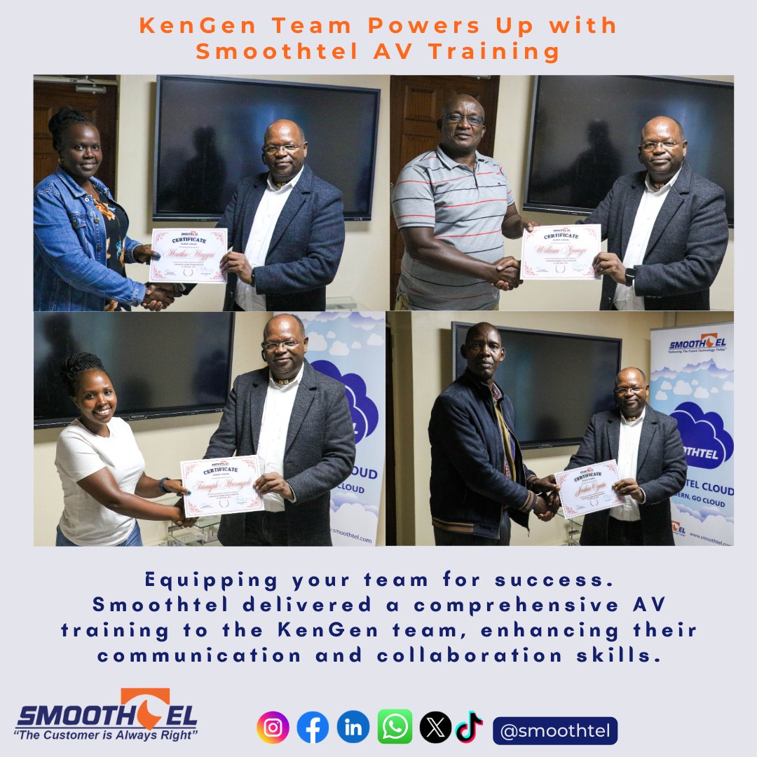 We're proud to partner with KenGen in upskilling their team!
Our recent AV training equips them to leverage technology for impactful communication. #SmoothtelTraining #KenGen #AudioVisual