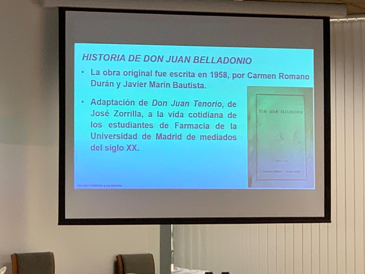 Ayer tuvo lugar la presentación del libro recopilatorio de la obra “Don Juan Belladonio” escrito por Dña #EsperanzaTorija
La obra es una adaptación del texto Clásico de D. Juan Tenorio a la vida cotidiana de los estudiantes de Farmacia de la Univ. de Madrid a mediados del sXX