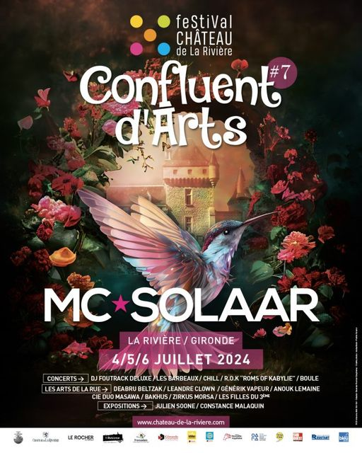 Le #festival Confluent d'Arts du Château de La Rivière revient pour sa 7ème édition les 4, 5 et 6 juillet ! 🎶

De nombreux #concerts, avec des artistes de renom comme DJ Foutrack Deluxe, Les Barbeaux, Chill, MC SOLAAR, Les Filles du 3ème, Roms of Kabylie, et Boule