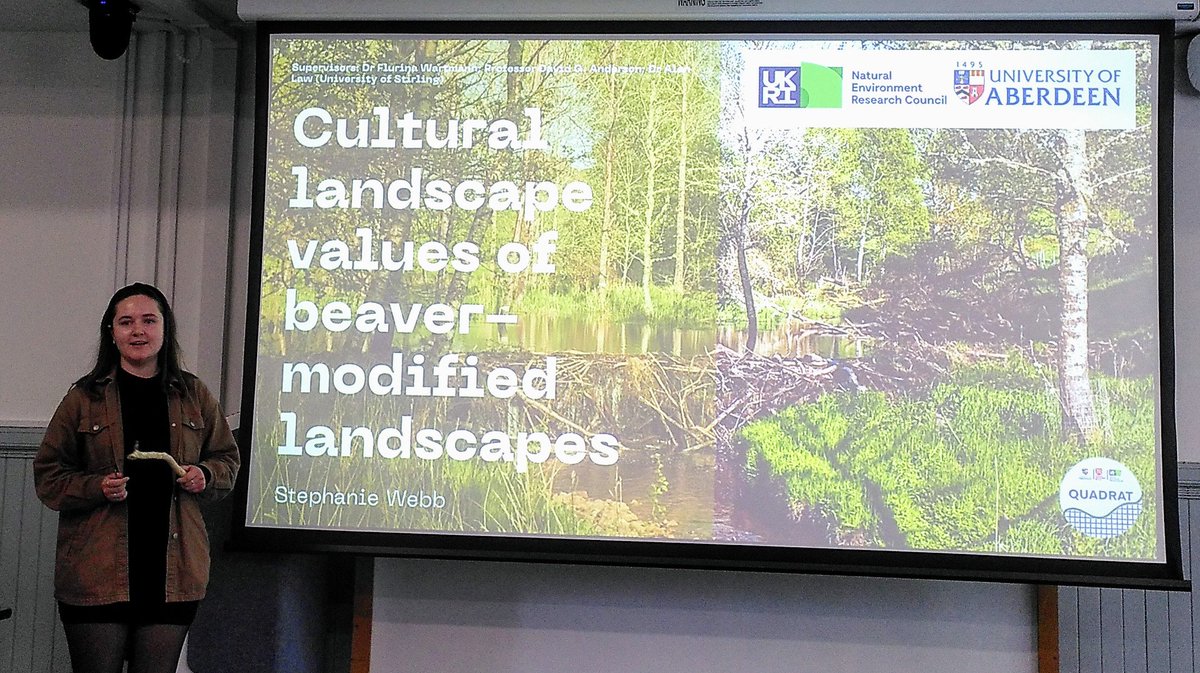 Brilliant talk by @stephwebb99 representing RRRRG on Day 1 of the Wild Scotland? conference ✨Aptly using a beaver stick to point to the cultural ecosystem services of beaver modified landscapes! 👏 #rewilding #aberdeen #beaver