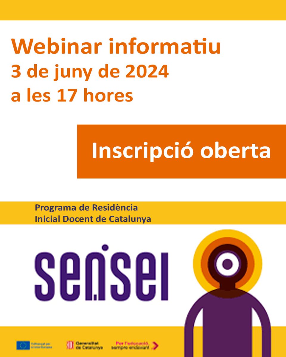 El pròxim dilluns podreu seguir en el canal YouTube el Webinar informatiu sobre el Programa Sensei del curs 2024-2025. Feu la vostra inscripció i consulteu la informació disponible en aquest enllaç👇 

📅 3 de juny, a les 17 hores

🔗 xtec.gencat.cat/ca/agenda/Insc…

#AlsCentres