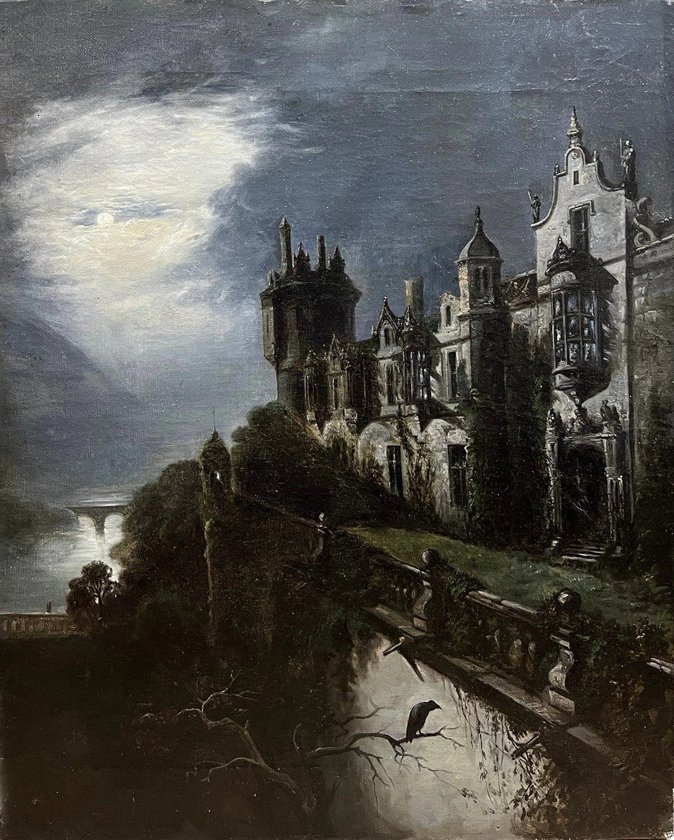 Paysage Gothique Au Corbeau Et Au Clair De Lune, ca. 1890 German School (19th Century)