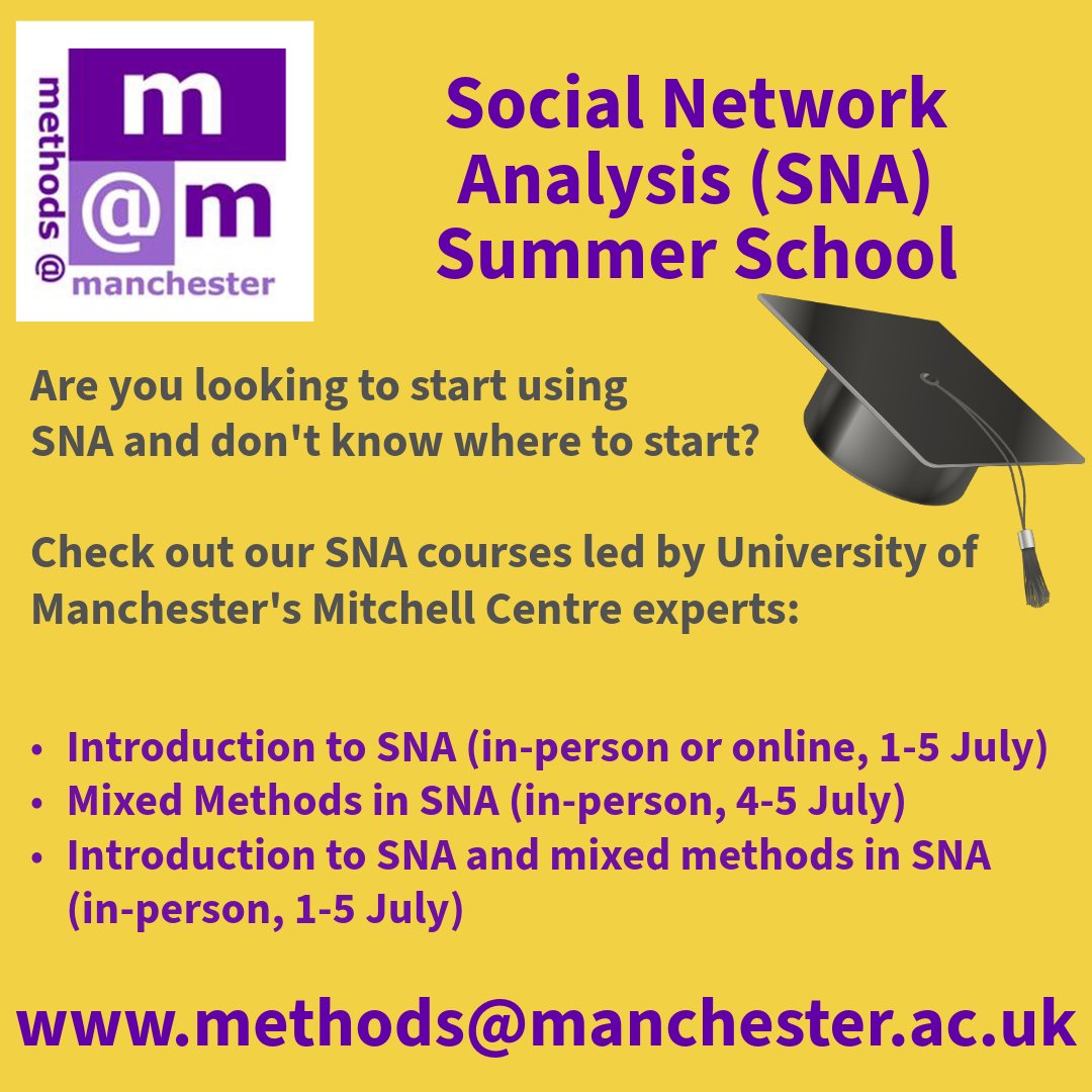 Methods@Manchester (@methodsmcr) on Twitter photo Interested in exploring #SocialNetworkAnalysis? At our upcoming #SummerSchool, we offer three courses, led by experts at the <a href="/MitchellSNA/">Mitchell Centre SNA</a>!
Find out more today: methods.manchester.ac.uk/connect/events⦠Interested in exploring #SocialNetworkAnalysis? At our upcoming #SummerSchool, we offer three courses, led by experts at the <a href="/MitchellSNA/">Mitchell Centre SNA</a>!
Find out more today: methods.manchester.ac.uk/connect/eventsβ¦