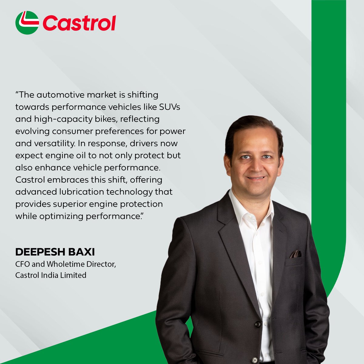 . DeepeshBaxi, CFO and Wholetime Director of Castrol India Limited, reveals how Castrol India continues to lead in lubricant and fluid technology in an exclusive interview with MyMotoringWorld. Read more here https t.co DGwkwtHVw0 https t . DeepeshBaxi, CFO and Wholetime Director of Castrol India Limited, reveals how Castrol India continues to lead in lubricant...