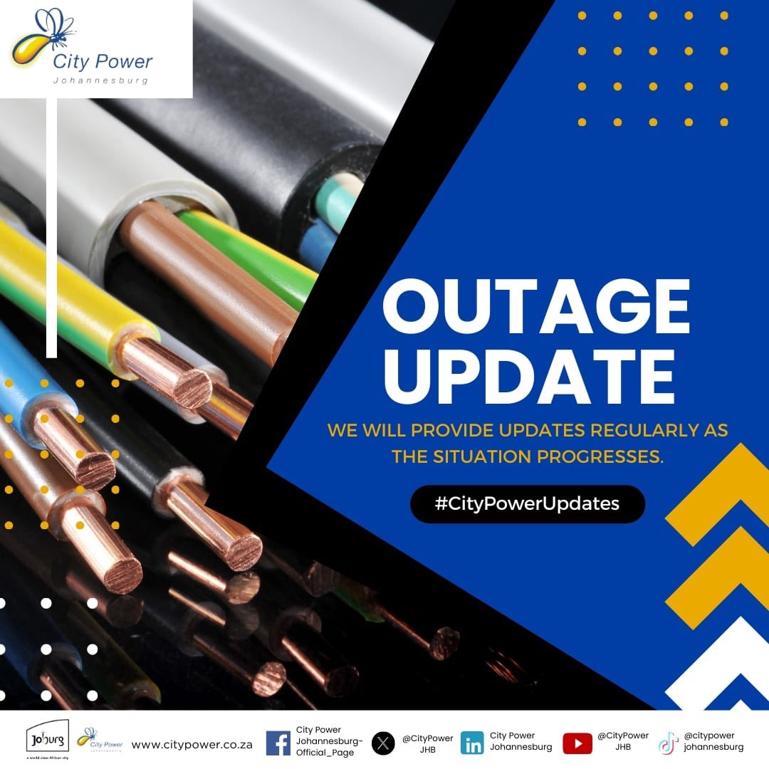#LenasiaSDC 
#CityPowerUpdates 

Lenasia SDC
30 May 2024
14h03

Eldorado Park Substation

Power has been restored in Eldorado Park ext. 4. The team is still busy onsite working towards restoration in ext. 2. The cause of the outage is cable fault.

Warning: The power system is