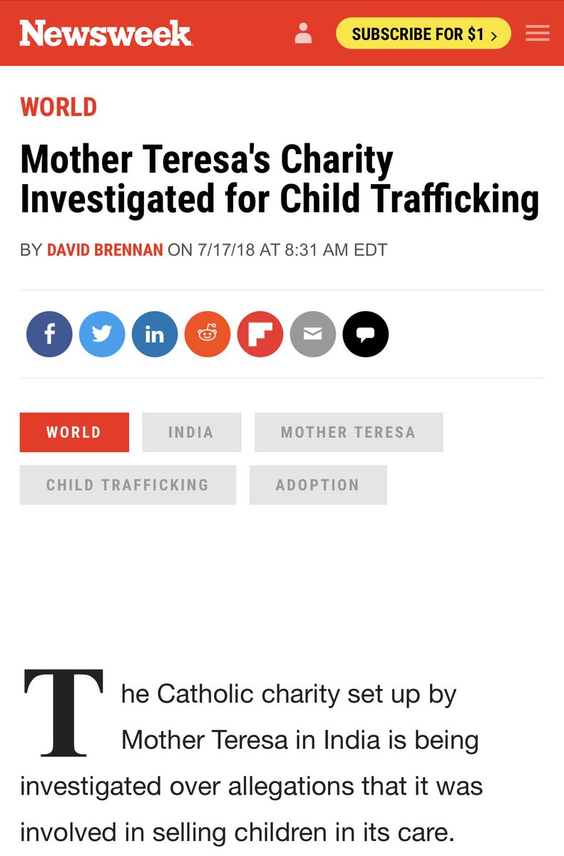 mother teresa was the vatican's #1 baby trafficker. i'll take the fake pornstar hush money story and you can stick with the fake nun child trafficker - which is more your guys' lane anyway, right?