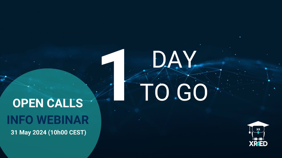 ⏰ Time to register for our first info #webinar on our #OpenCalls!

The #XR4ED Open Call is a €4.6 million programme that will fund a total of 20 projects, 10 in each call (maximum €230,000 per project).

Link to register here: f6s.com/xr4ed-open-cal…

#XR4ED #education