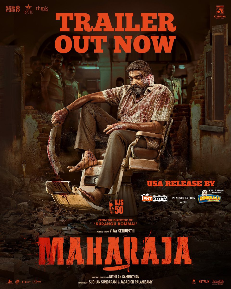 #Maharaja has stepped in to officially rule the screens 👑 #MaharajaTrailer out now Tamil: youtu.be/z37hCm4eges #MakkalSelvan @VijaySethuOffl Written and Directed by @Dir_Nithilan USA RELEASED BY 🇺🇸 @Tentkotta Association with #SimbaaaaProductions @anuragkashyap72