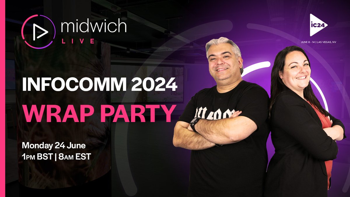 Midwich UK&I (@midwichltd) on Twitter photo ๐๐ด๐๐
๐๐๐๐ ๐ณ๐๐๐ | ๐ฐ๐๐๐๐ช๐๐๐ 2024 ๐พ๐๐๐ ๐ท๐๐๐๐๐
Didn't get a chance to attend <a href="/InfoComm/">InfoComm</a> this year? Join <a href="/midwichjenny/">Jenny Hicks #AVonAir #MidwichLive</a> and <a href="/chris_neto/">Christopher Neto CTS</a> as they discuss their highlights and lowlights.
๐ Mon 24 Jun
๐ฐ1pm BST | 8am EST
๐youtube.com/watch?v=_tC_-Rโฆ
#live ๐๐ด๐๐
๐๐๐๐ ๐ณ๐๐๐ | ๐ฐ๐๐๐๐ช๐๐๐ 2024 ๐พ๐๐๐ ๐ท๐๐๐๐๐
Didn't get a chance to attend <a href="/InfoComm/">InfoComm</a> this year? Join <a href="/midwichjenny/">Jenny Hicks #AVonAir #MidwichLive</a> and <a href="/chris_neto/">Christopher Neto CTS</a> as they discuss their highlights and lowlights.
๐ Mon 24 Jun
๐ฐ1pm BST | 8am EST
๐youtube.com/watch?v=_tC_-Rโฆ
#live