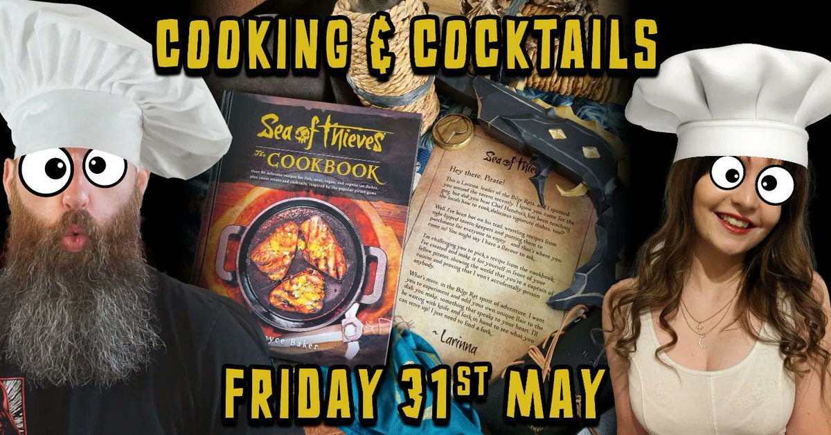 The @SeaOfThieves Team: 'Hey Beardly... would you fancy doing a little stream for the launch of the new cook book? Nothing big... just to showcase it' Me:.... 'HOLD MY GROG!!!' 👨‍🍳👩‍🍳 Tomorrow evening, me and @HappyKrakenX will be cooking a meal and a mixing a few cocktails live