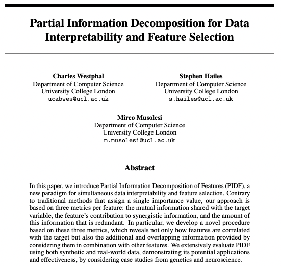 Charlie Westphal (@charliewestphai) on Twitter photo Delighted to share my new pre-print with <a href="/mircomusolesi/">Mirco Musolesi</a> & Stephen Hailes. We've developed a new framework for selecting features and interpreting their interactions, with particularly exciting use cases in genetics and neuroscience. Explore our findings: arxiv.org/abs/2405.19212 Delighted to share my new pre-print with <a href="/mircomusolesi/">Mirco Musolesi</a> & Stephen Hailes. We've developed a new framework for selecting features and interpreting their interactions, with particularly exciting use cases in genetics and neuroscience. Explore our findings: arxiv.org/abs/2405.19212