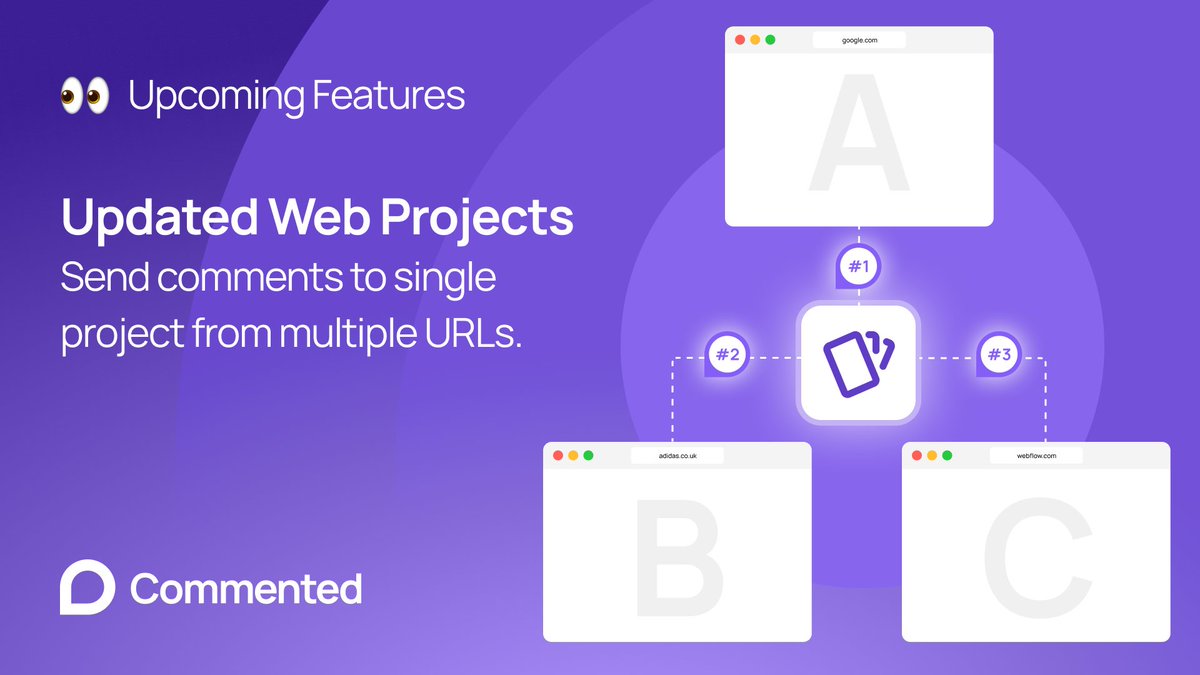 commented_io's tweet photo. Our upcoming feature will let you comment from any URL to one project! No more being limited to a single URL. https://t.co/Dc77NOH0DA
