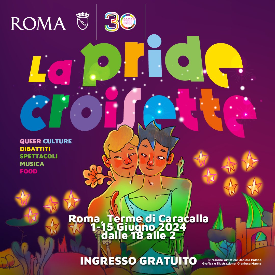 🏳️‍🌈 Dal 1 al 15 giugno, alle Terme di Caracalla, a partire dalle 18 si svolgerà la #PRIDECROISETTE, il villaggio del #RomaPride nel cuore della Capitale. Eventi live e dibattiti a ingresso gratuito. 🎙 A dare il via alla manifestazione #PattyPravo. #romapride2024 #30romapride