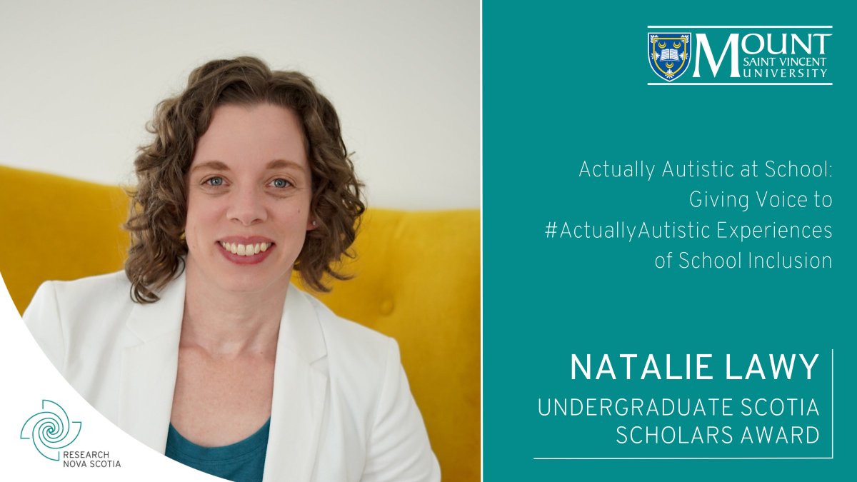 Research Nova Scotia (@_researchns) on Twitter photo Congratulations to Natalie Lawy at <a href="/msvu_halifax/">Mount Saint Vincent University</a> for receiving an Undergraduate Scotia Scholars Award for research exploring experiences of school inclusion for autistic students.
🧵(1/5) Congratulations to Natalie Lawy at <a href="/msvu_halifax/">Mount Saint Vincent University</a> for receiving an Undergraduate Scotia Scholars Award for research exploring experiences of school inclusion for autistic students.
🧵(1/5)