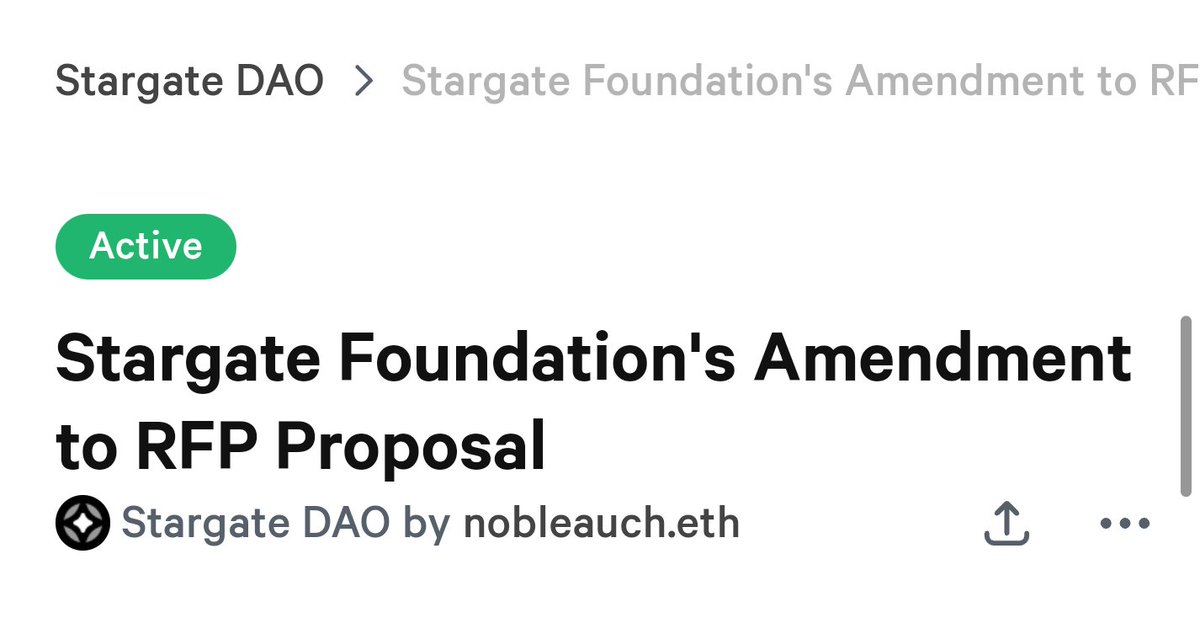 🃏 Stargate Snapshot Vote on Stargate’s RFP for LayerZero Token Allocation Stargate’s RFP for LayerZero token allocation with a Snapshot vote: 24 hours vote duration 📍Visit snapshot.org/#/stgdao.eth/p… Minor Amendment were made on the proposal. Voters can choose between