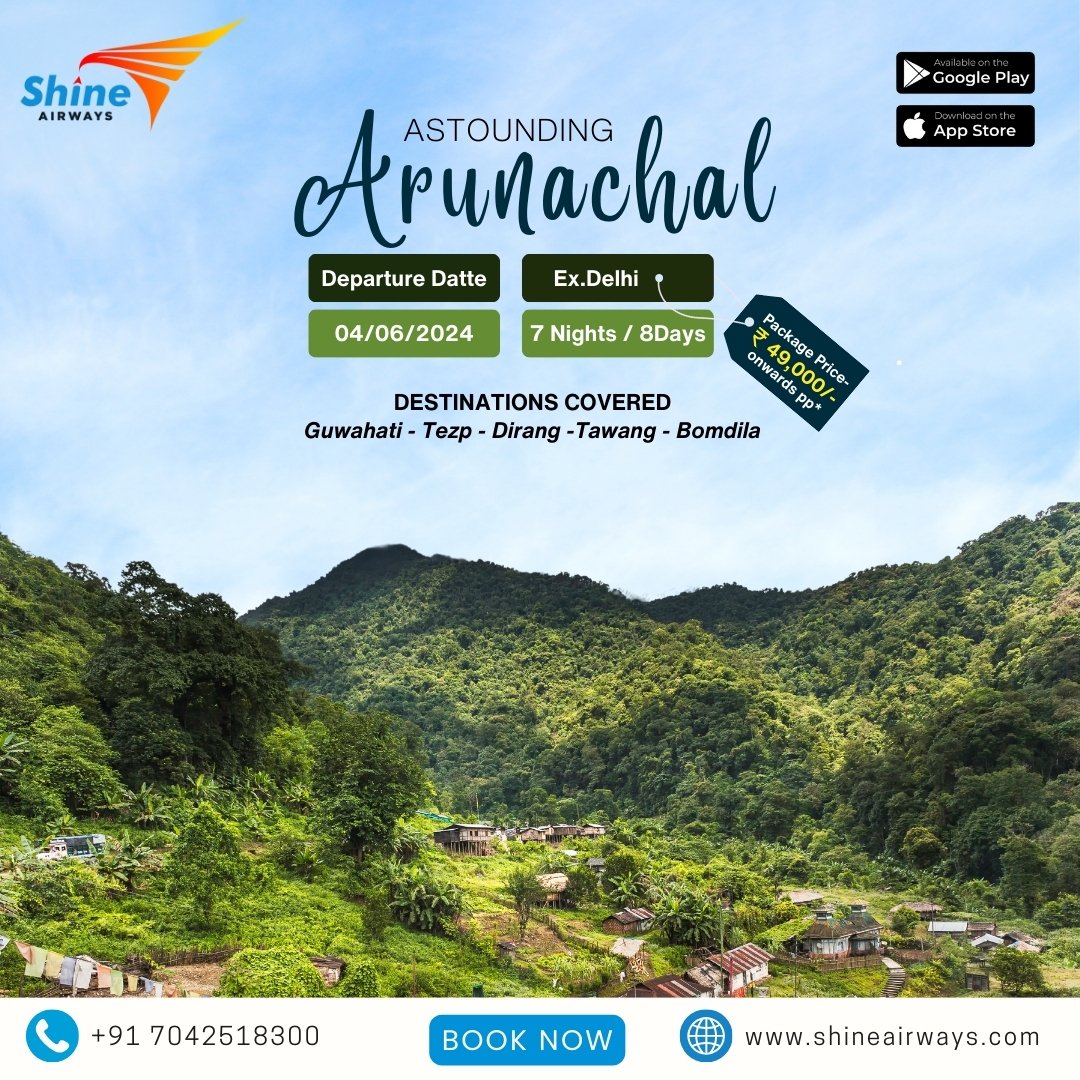 ShineAirways's tweet photo. "⛺️ Pitch your tent amidst the pristine beauty of Arunachal Pradesh! Our adventure-packed tour packages promise adrenaline-fueled activities, cozy campfires, and🔥🏕️
☎️ +91 7042518300
🌐 https://t.co/J0KVHL79Hi
#shineairways #FlightBooked
#trendy #trendingpost #arunchalpradesh https://t.co/PuPom5j7Af