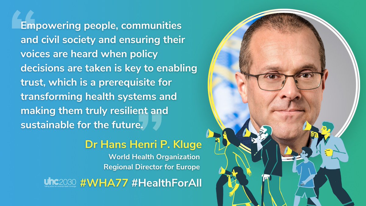 Thank you @Hans_Kluge for highlighting that we cannot achieve #UniversalHealthCoverage and health security without people's trust in their health systems. #WHA77