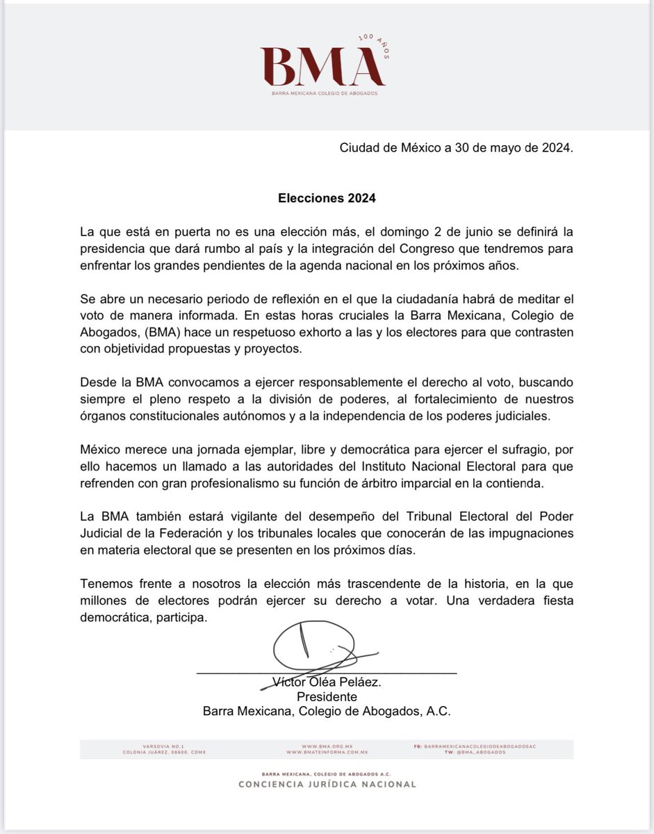 La Barra Mexicana siempre por la democracia.