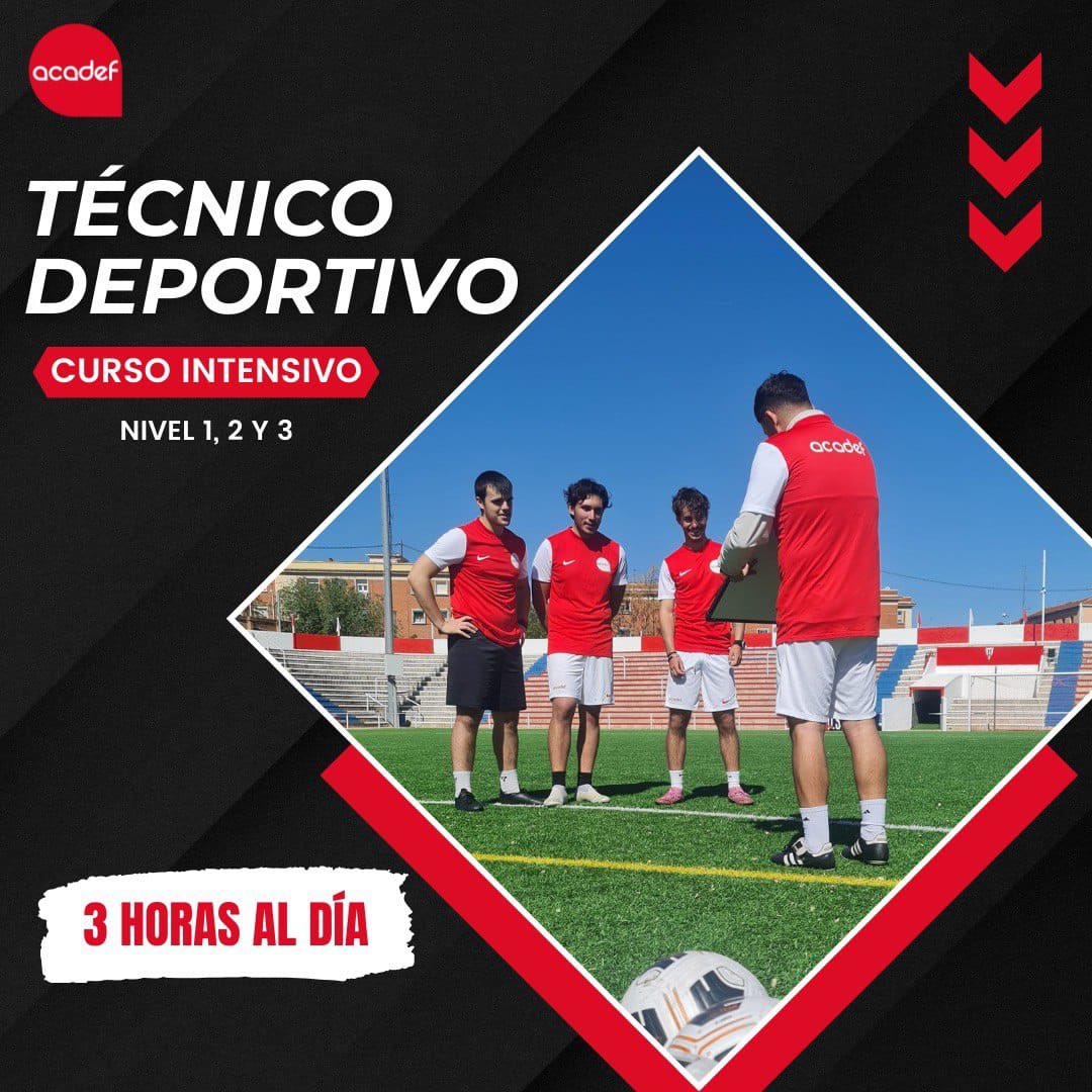 ¿Quieres dar un salto como entrenador de fútbol? Aprovecha el curso intensivo para conseguir tu título con solo 3h/día. En Acadef, somos líderes en la formación de técnicos deportivos, con los mejores profesores y un enfoque práctico que te prepara para el desafío de entrenar💪🏼🏆