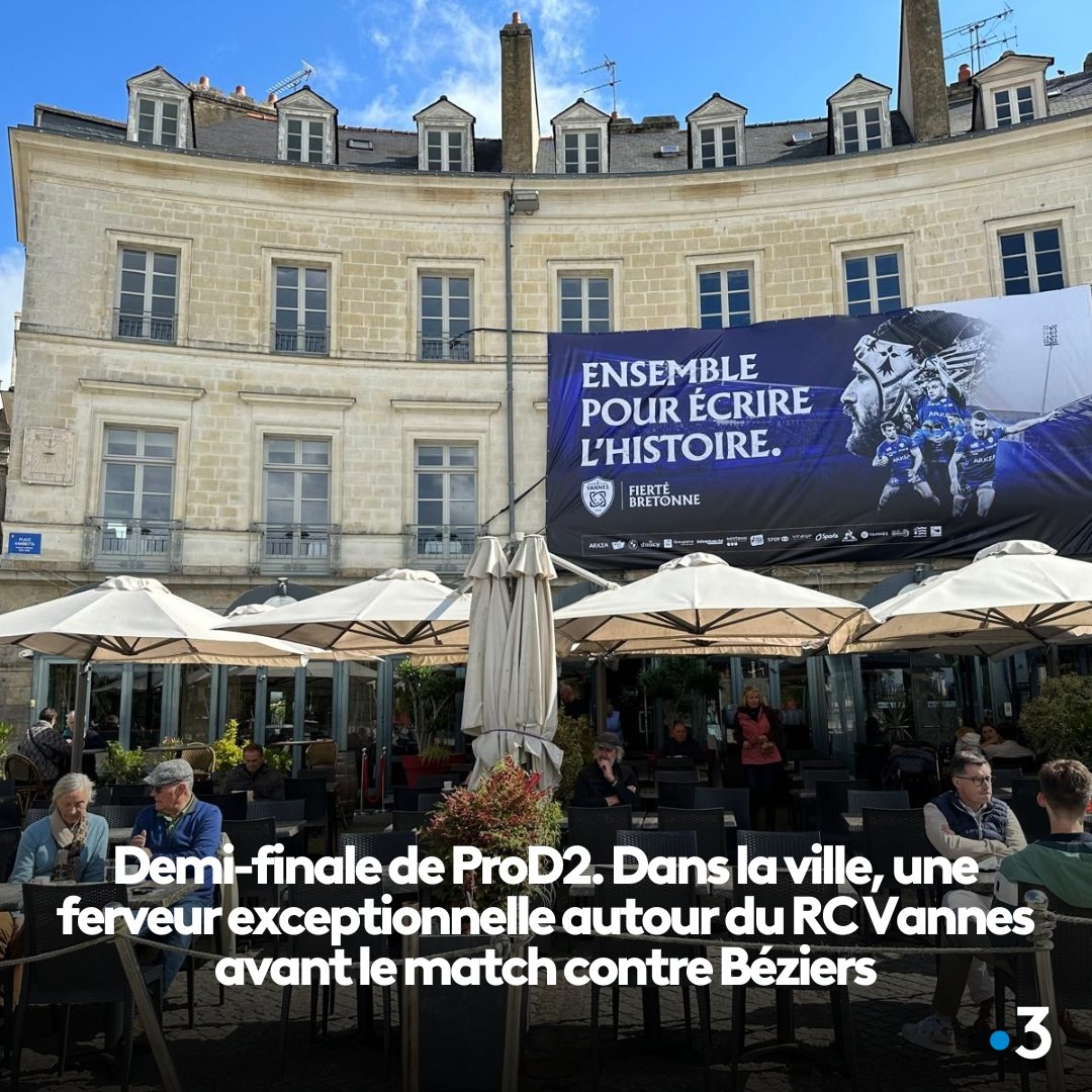 Demi-finale de ProD2. Dans la ville, une ferveur exceptionnelle autour du RC Vannes avant le match contre Béziers Article à lire ici : france3-regions.francetvinfo.fr/bretagne/morbi…