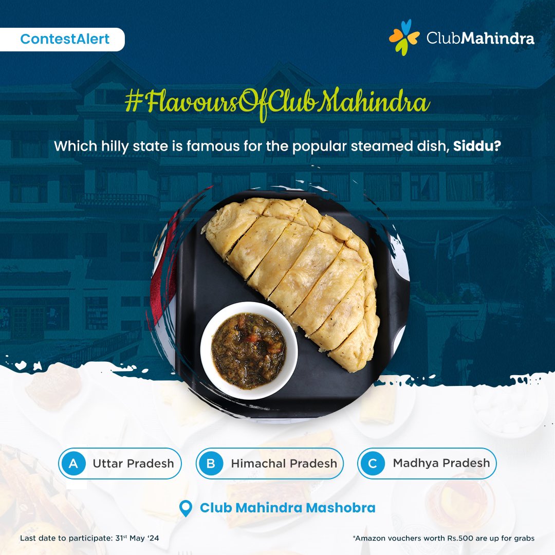 #ContestAlert 14 of 15 Participate in all #FlavoursOfClubMahindra contest posts & win.​ STEPS 1) Commenting using #FlavoursOfClubMahindra & tagging 4 friends and @clubmahindra is mandatory​​ 2)Participate in all 15 contest posts Winners get Amazon vouchers worth INR 500 each.