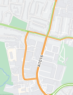 Chelmsford, Westway (A1016) – Slow moving traffic between Robjohns Road and Writtle Road