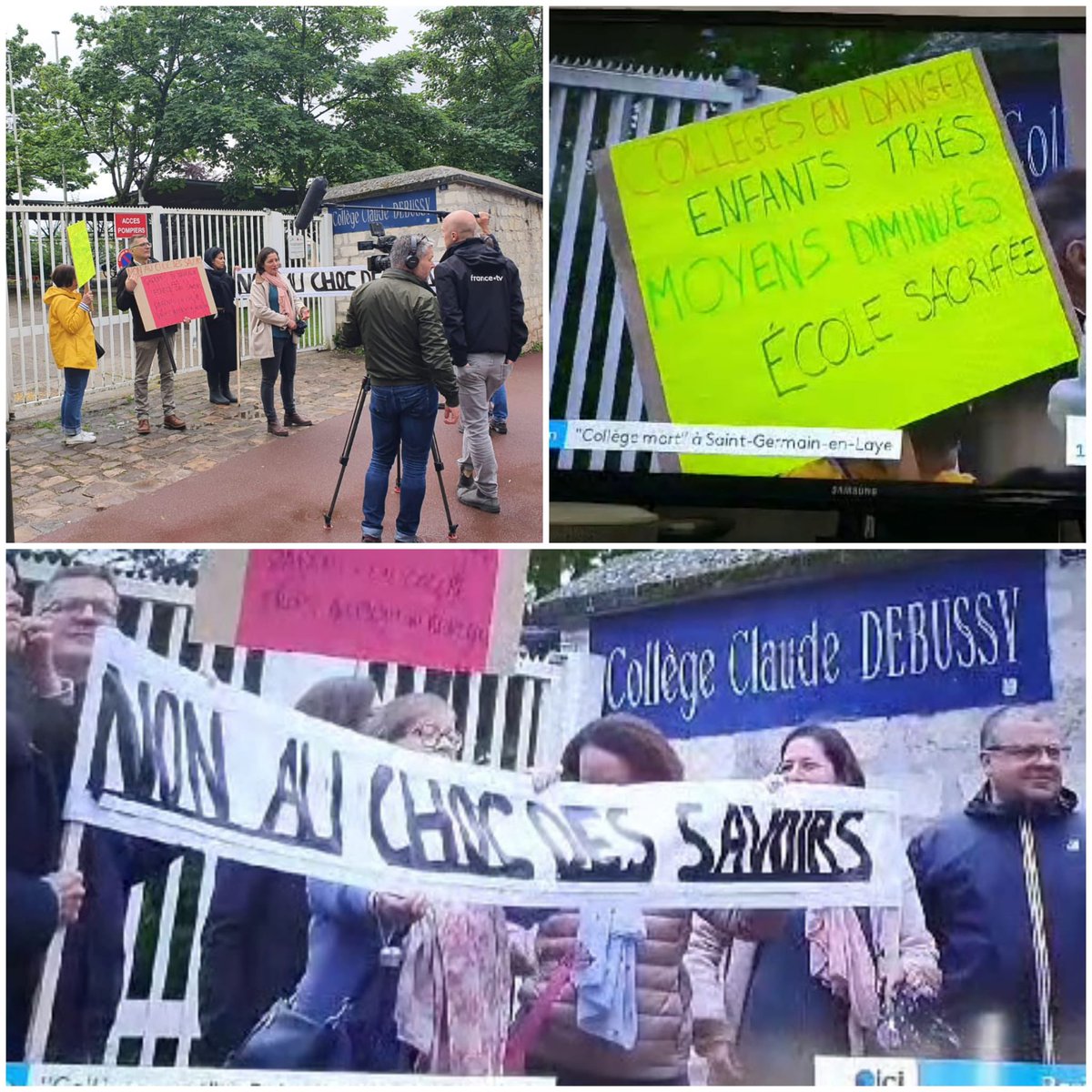 #Yvelines 
Nouvelle action collège désert aujourd'hui à l'initiative des parents d'élèves de #Saint-Germain-en-Laye. Moins de la moitié des élèves au collège des Hauts Grillets ce matin et à peine 10% au collège Debussy.
#NonAuChocDesSAvoirs #NonAuTriDesElèves.