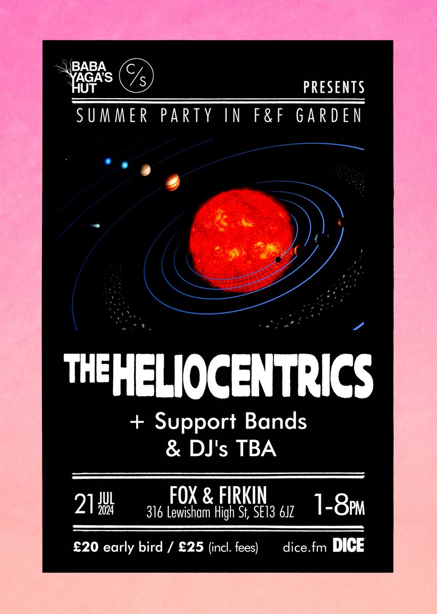 Two of our fantastic shows in July have early bird tickets which isn't something we often do. Both shows down to last 20 before go full-price. Complete line-up for the @Heliocentrics_ summer party coming soon! Tickets: dice.fm/promoters/baba…
