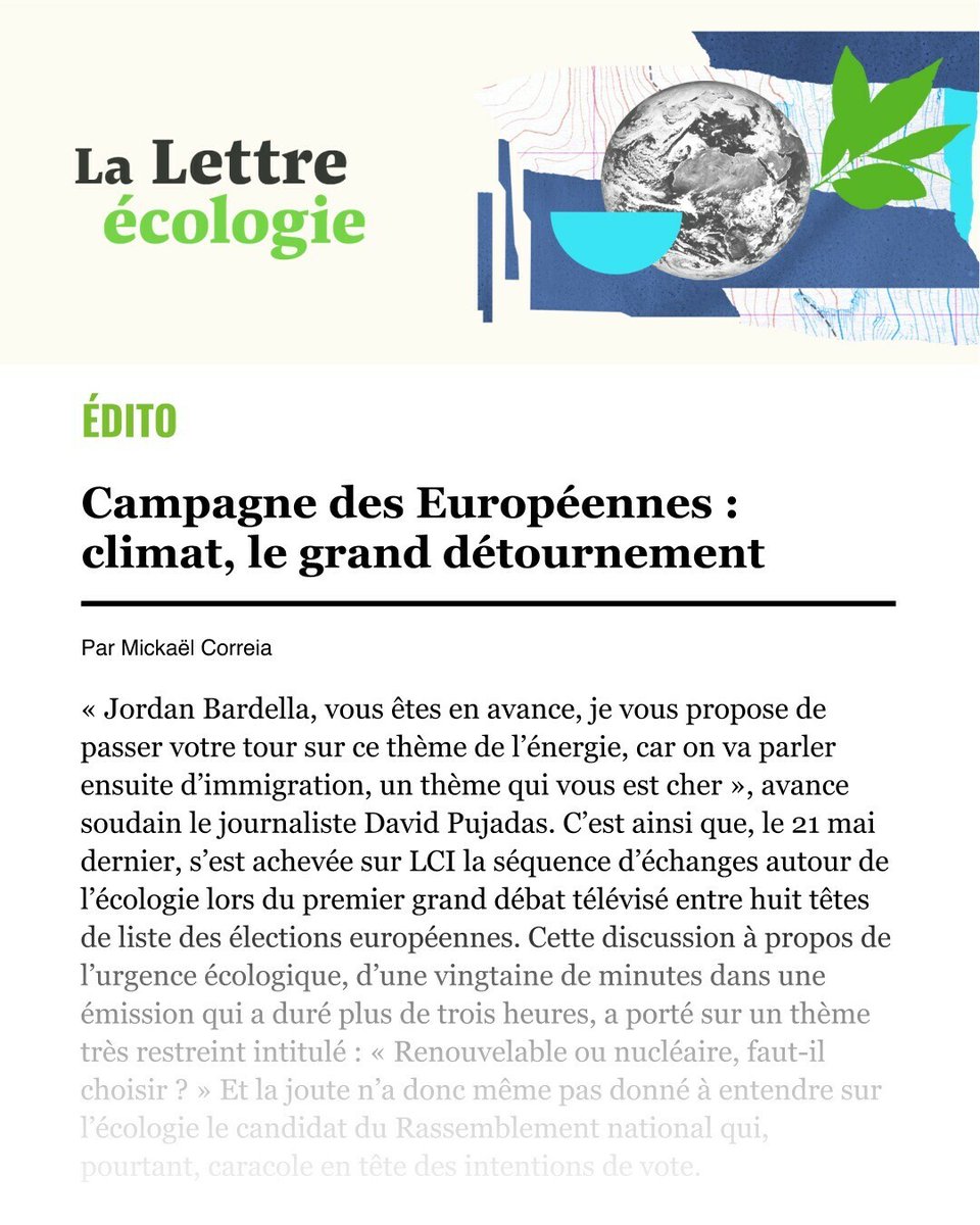 Les saillies climatorassuristes de la droite comme de l’extrême droite et le cantonnement journalistique de la question écologique à un bref débat sur les voitures à essence nous détournent de la dure réalité climatique. 📧 La Lettre écologie 👉‍ l.mediapart.fr/nRp