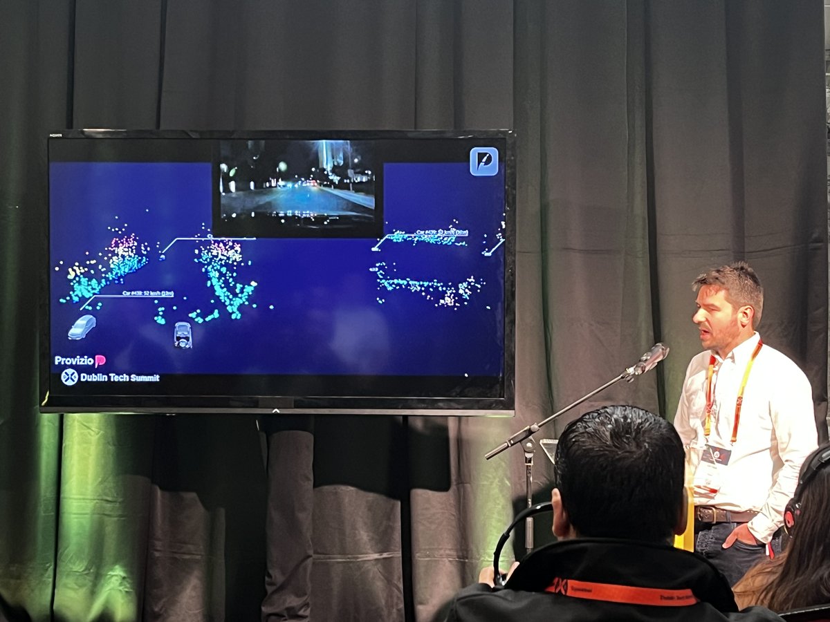 'You can filter out moving objects from non-moving objects'.@provizio_ai 's Iurii Ivanov tells @DubTechSummit's #TechHive how its 5D Perception Tech aims to improve car safety & reduce road deaths, by using radar & camera sensors to create a 360° safety cocoon, in all weather.