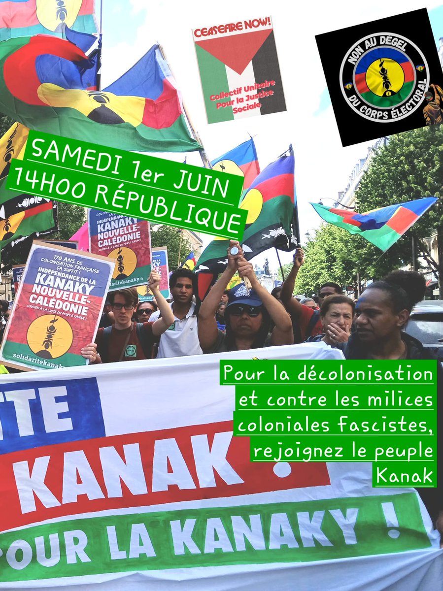 L'État colonial français réprime brutalement le peuple Kanak qui ne demande que le respect de son droit à l'autodétermination.
Militants antiraciste, anticolonialiste TOUS UNIS aux cotés du peuple Kanak
#Kanaky #Kanakywillbefree #Degelducorpselectoral
