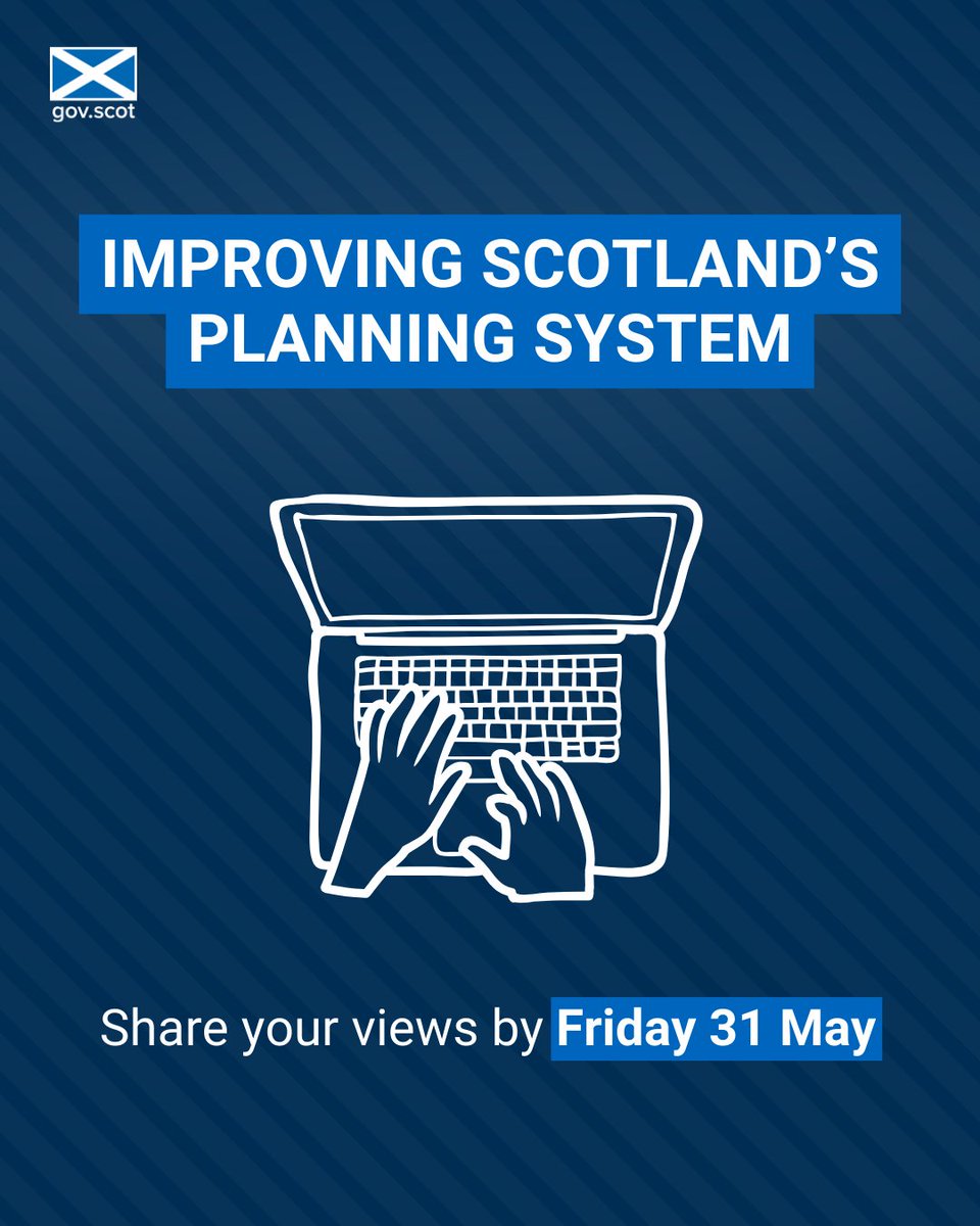 Share your views on proposed improvements to the planning system. The proposals include empowering authorities to set fees locally and increasing the number of planners to reduce decision times. The consultation closes at midnight tomorrow ➡️ bit.ly/SG-planning-co…