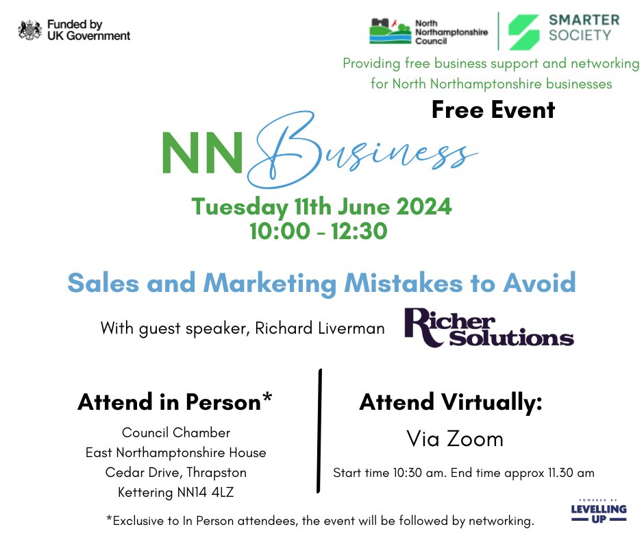 North Northamptonshire Business (@nnhantsbusiness) on Twitter photo Delighted to have <a href="/richersolutions/">Richersolutions</a> presenting on Sales and Marketing Mistakes to Avoid.
Either in person: zurl.co/wrNS OR via Zoom: zurl.co/W6dg
#nnbusiness #businesssupport #events #workshops #histreet #highstreet #business Delighted to have <a href="/richersolutions/">Richersolutions</a> presenting on Sales and Marketing Mistakes to Avoid.
Either in person: zurl.co/wrNS OR via Zoom: zurl.co/W6dg
#nnbusiness #businesssupport #events #workshops #histreet #highstreet #business