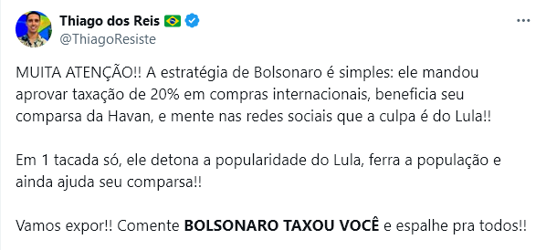 A esquerda pensa que você otário, querem tenta jogar que foi Bolsonaro que taxou você, mas o líder do governo ele próprio entregou o acordo com Lira. A esquerda sem mentir não é esquerda !