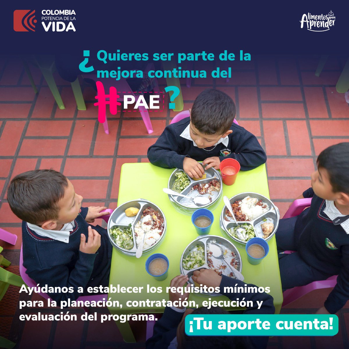 PAEColombiaOf's tweet photo. En la búsqueda de la mejora continua del programa y los retos del #PlanNacionaldeDesarrollo 2022-2026, necesitamos tu ayuda para establecer requisitos de calidad que todas las entidades territoriales reconozcan y apliquen. ¡Únete en este proceso que contribuirá al #PAE🍎📚! https://t.co/6QXklCsdpI