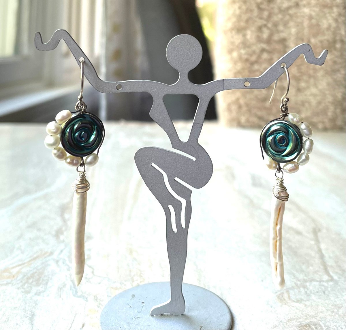 Long White Stick Pearl Earrings, Hematite and Freshwater Pearl Beach Inspired Earrings tuppu.net/49578835 #Jewelry trends #JemsbyJBandCompany #Handcrafted