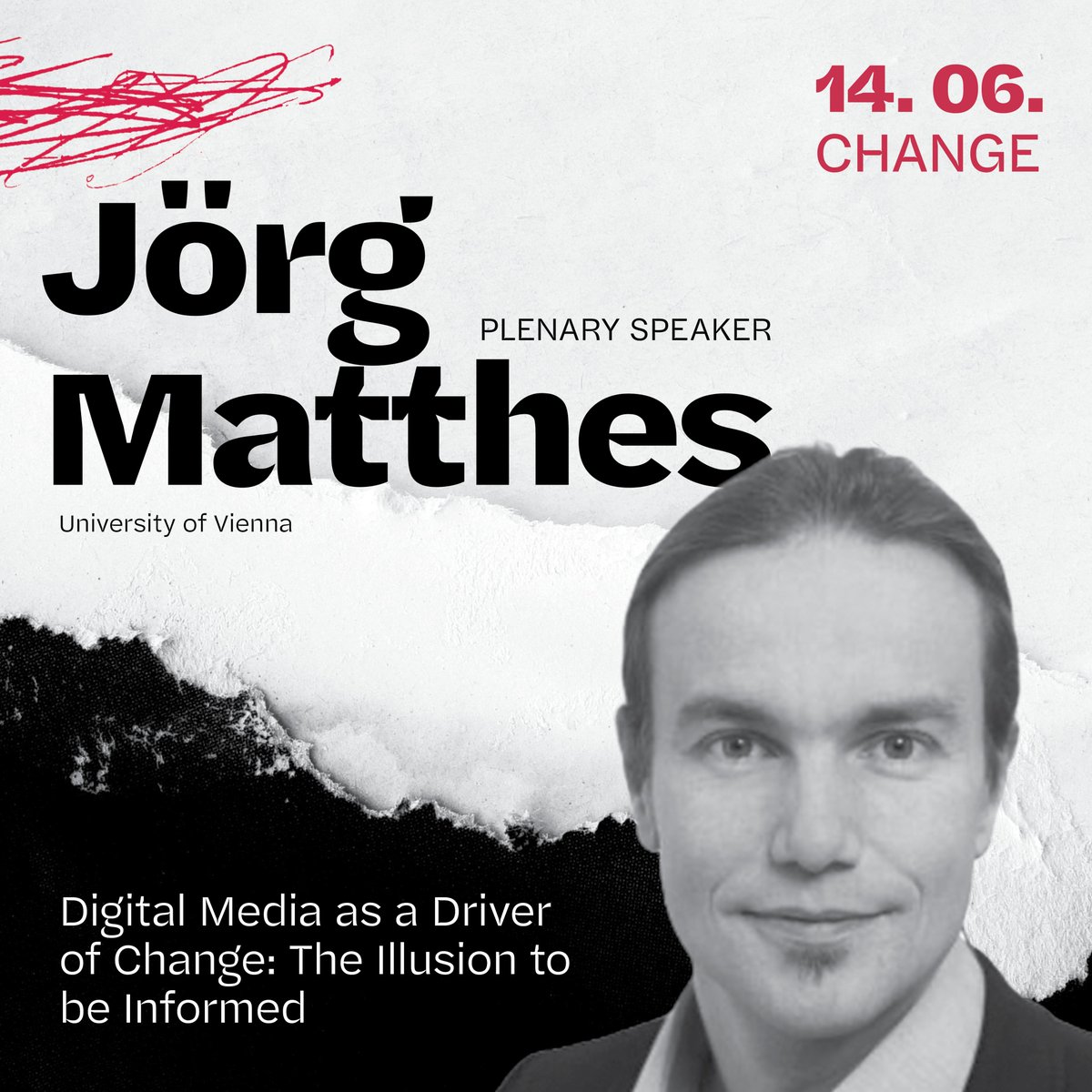 Jörg Matthes, Professor at the @univienna, leading the AdMe Research Group. Specializing in digital media, advertising, and consumer research, he has over 200 publications and numerous awards. Join us on June 14th at 11:00 CET for his 'Digital Media as a Driver of Change' panel