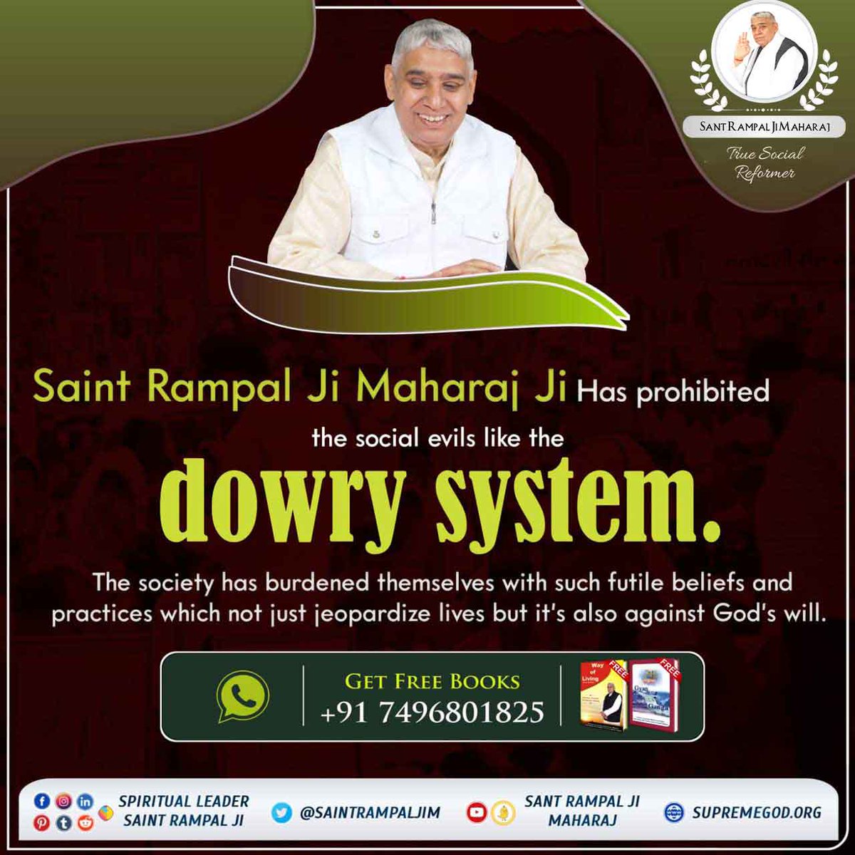 #अच्छे_हों_संस्कार_संसार_के बच्चों के
Saint Rampal Ji Maharaj Ji Has prohibited the social evils like the dowry system..

Social Reformer Sant RampalJi
