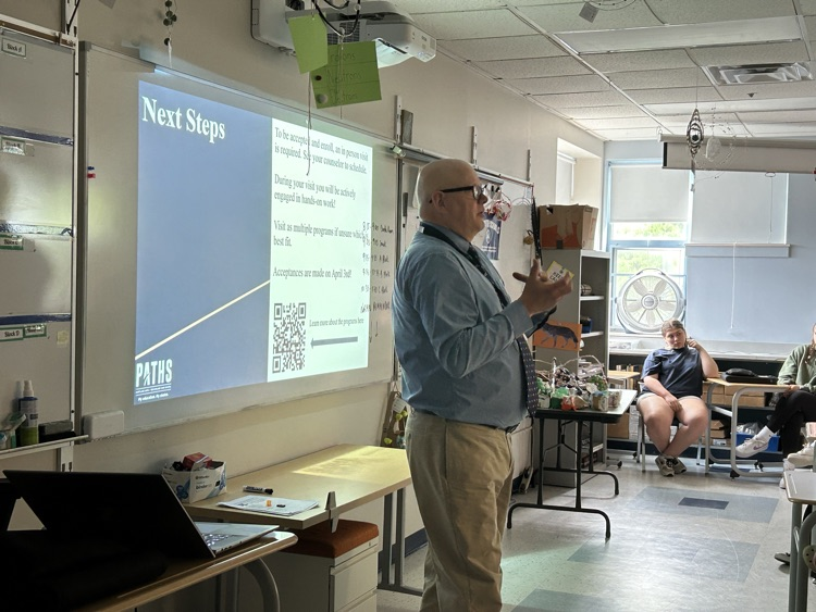 HMS 8th graders heard a presentation from the Portland Arts and Technology High School (PATHS) this morning.