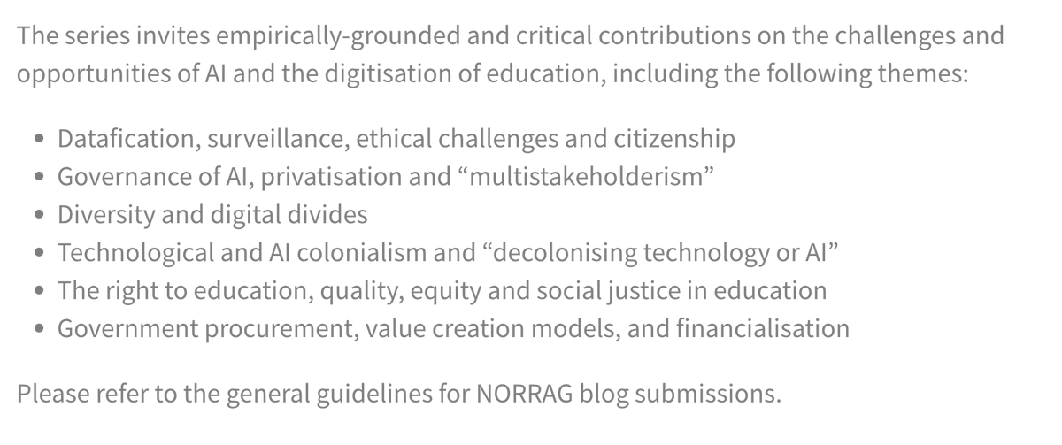 #AI and the #Digitalisation of #Education: Challenges & Opportunities The series invites empirically-grounded & critical contributions on challenges & opportunities of AI and the digitisation of education - @norrag 
@AIforGood #DigitalEducation #AIed #Data norrag.org/norrag-blog-se…
