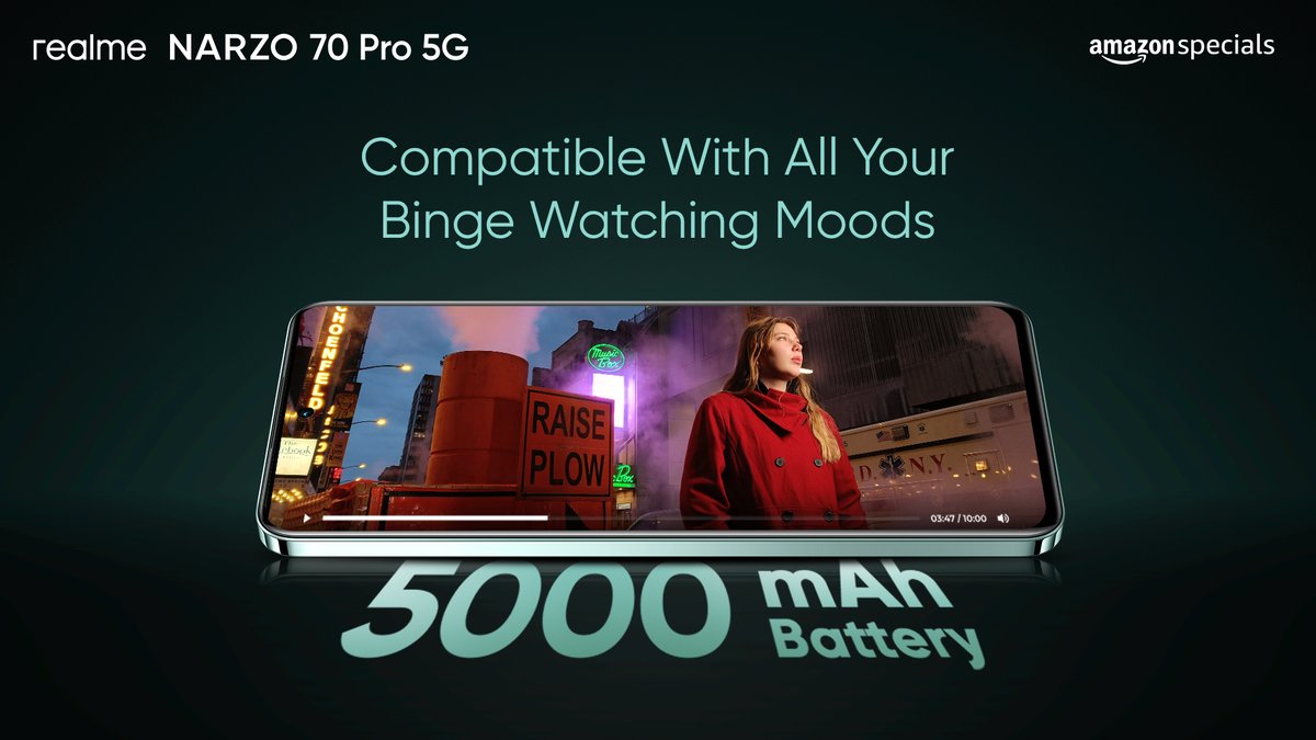 Nights are for uninterrupted bingeing and we can’t deny it! With the powerful 5000mAh Battery of #realmeNARZO70Pro5G, you can watch as much as you want without a break!

Ready to enjoy endless entertainment? Let us know in the comments!

Buy Now On:
@amazonIN: