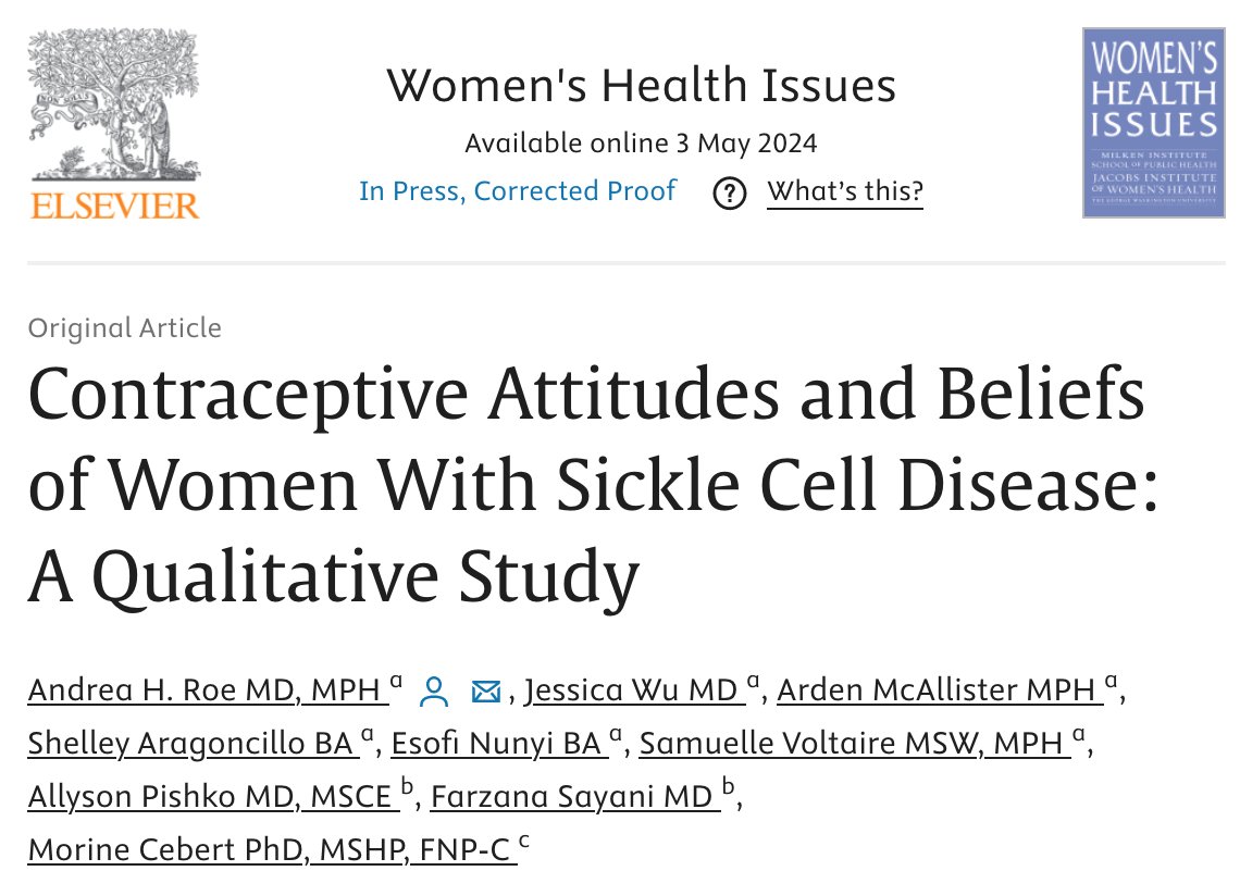 A useful companion to <a href="/EricBoodman/">Eric Boodman</a>'s horrifying piece on sickle cell patients pressured into sterilization ( statnews.com/2024/05/21/sic…) is a new study by Andrea Roe &amp; co that discusses shortcomings in contraceptive counseling for sickle cell patients. authors.elsevier.com/a/1j1It3kcbYwe…