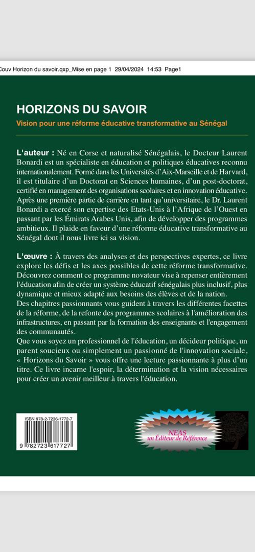 tooshare_africa's tweet photo. Découvrez "Horizons du savoir" par Dr Laurent Bonardi ! 📚✨
Vision pour une réforme éducative transformative au Sénégal" disponible depuis le 19 mai 2024.
Vous pouvez trouver cet ouvrage incontournable à la librairie des éditions NEAS et aux 4Vents.
#Édtech #Tooshare https://t.co/Vikopkguo0