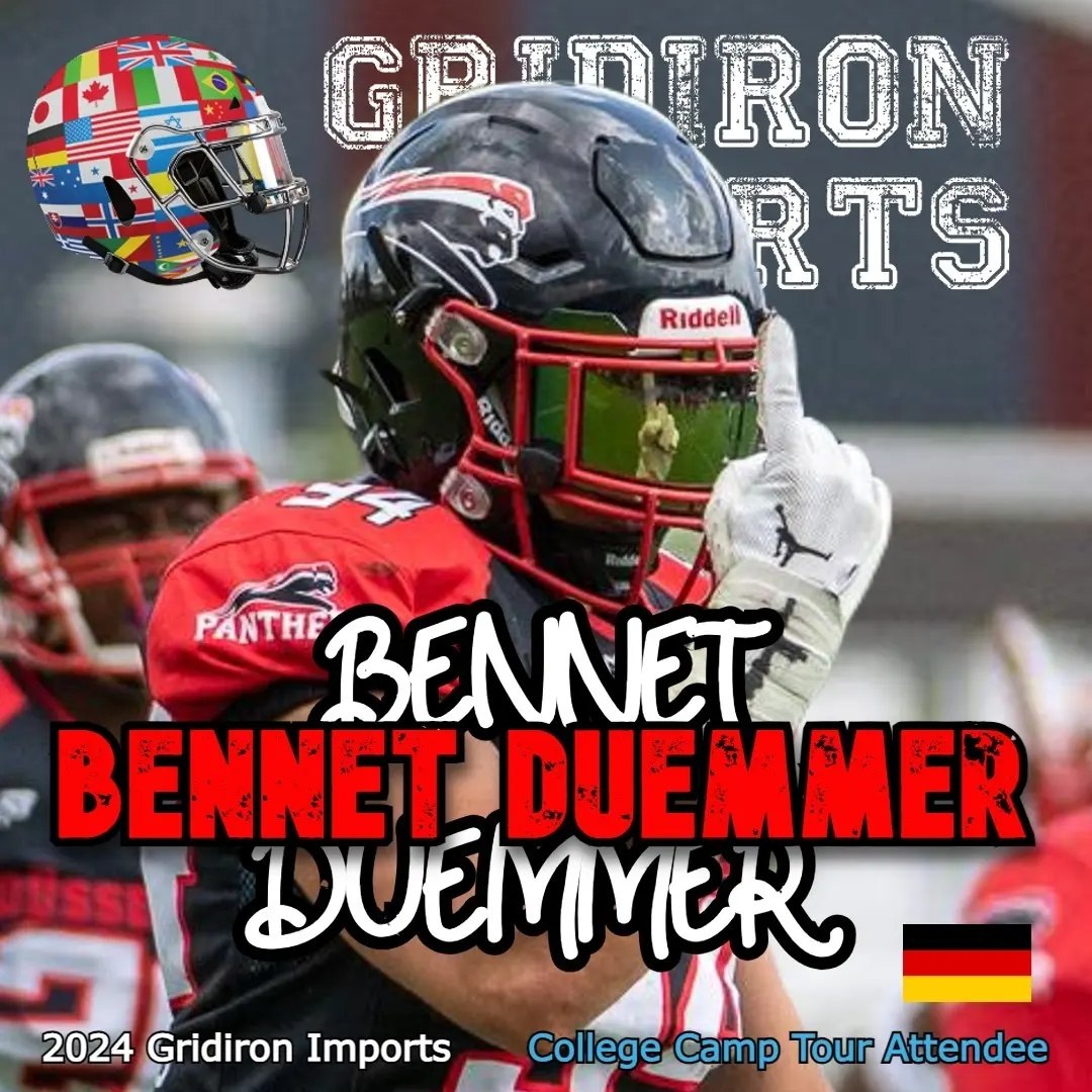 Gridiron Imports Foundation (@gridironimports) on Twitter photo The tour starts today and these 4 standouts are ready to roll!
1. @malt69503277 from Germany
<a href="/JuniorLions_U19/">Junior Lions U19</a>
2. Scout Hannah, from the USA
@Creek_Football
3. <a href="/itsleorath/">Leo Rath</a> from Germany
<a href="/Dus_Panther/">Düsseldorf Panther</a>
4. <a href="/bennetduemmer/">Bennet Dümmer</a> from Germany
<a href="/Dus_Panther/">Düsseldorf Panther</a> The tour starts today and these 4 standouts are ready to roll!
1. @malt69503277 from Germany
<a href="/JuniorLions_U19/">Junior Lions U19</a>
2. Scout Hannah, from the USA
@Creek_Football
3. <a href="/itsleorath/">Leo Rath</a> from Germany
<a href="/Dus_Panther/">Düsseldorf Panther</a>
4. <a href="/bennetduemmer/">Bennet Dümmer</a> from Germany
<a href="/Dus_Panther/">Düsseldorf Panther</a>