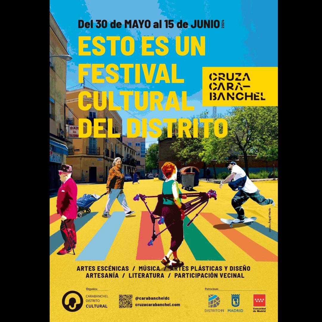 🎉 Hoy arranca el II Festival #CruzaCarabanchel con más de 140 actividades sobre literatura, música y arte con el apoyo de la @ComunidadMadrid. 📆 Del 30 de mayo al 15 de junio de 2024 en 48 escenarios del distrito. +Info: c.madrid/raevo #MadridEsCultura