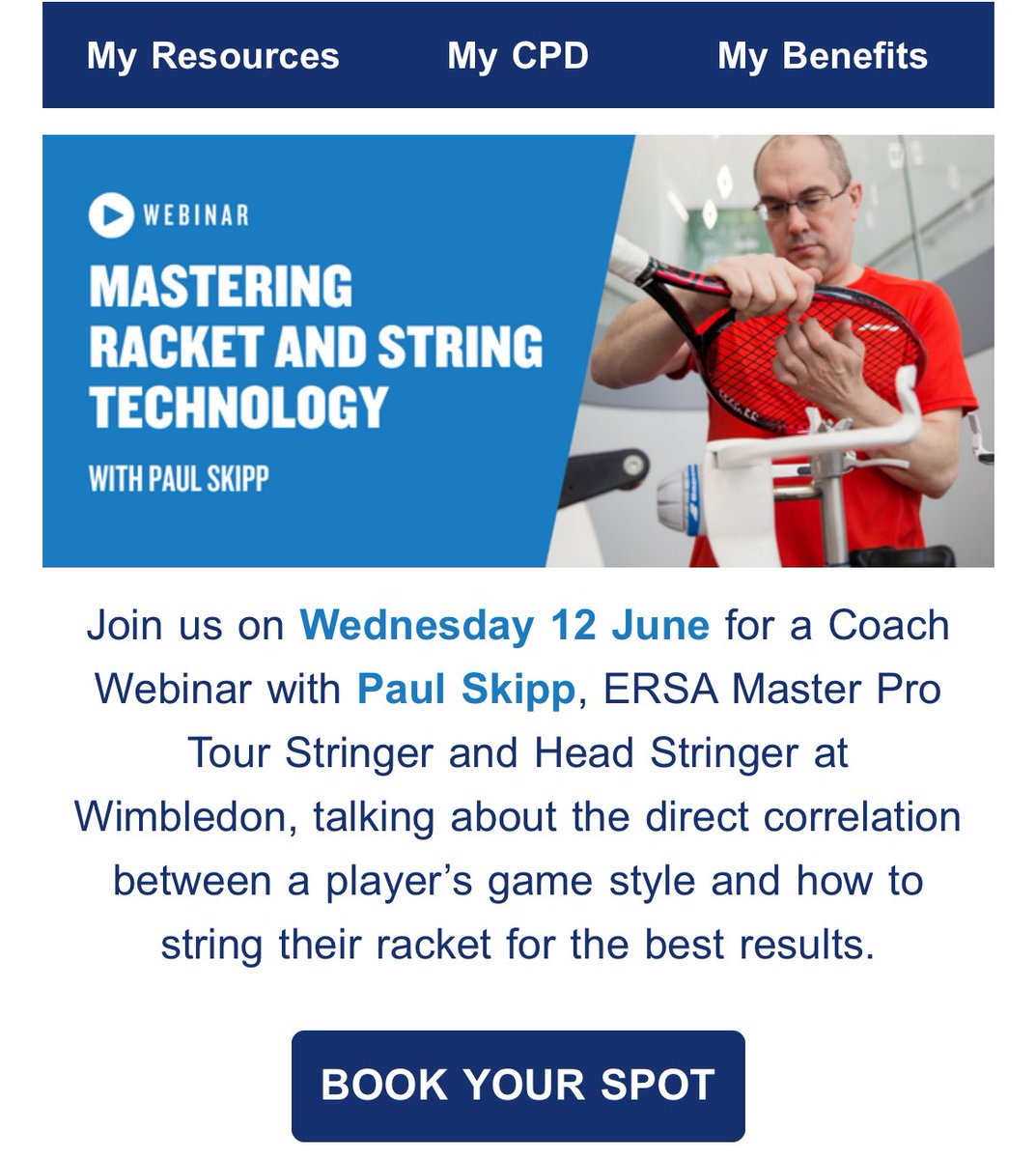 📥 Coach Newsletter drop. Book your place with us and <a href="/therqtstringer/">Paul Skipp</a> for all things stringing 🎾🧵 👉 bit.ly/LTACoachWebina…
